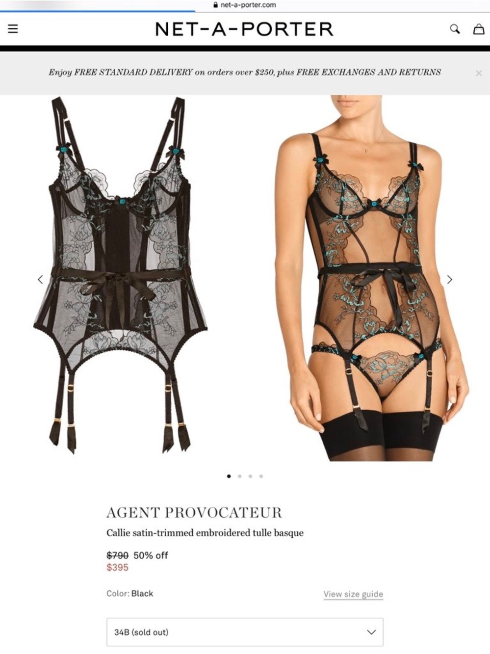 Agent Provocateur Callie Basque Black Embroidered Tulle with Teal Accents